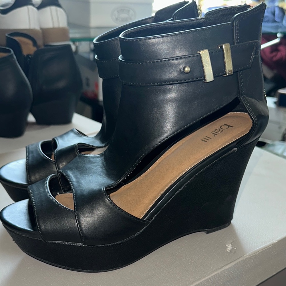 Black Wedge Sandals